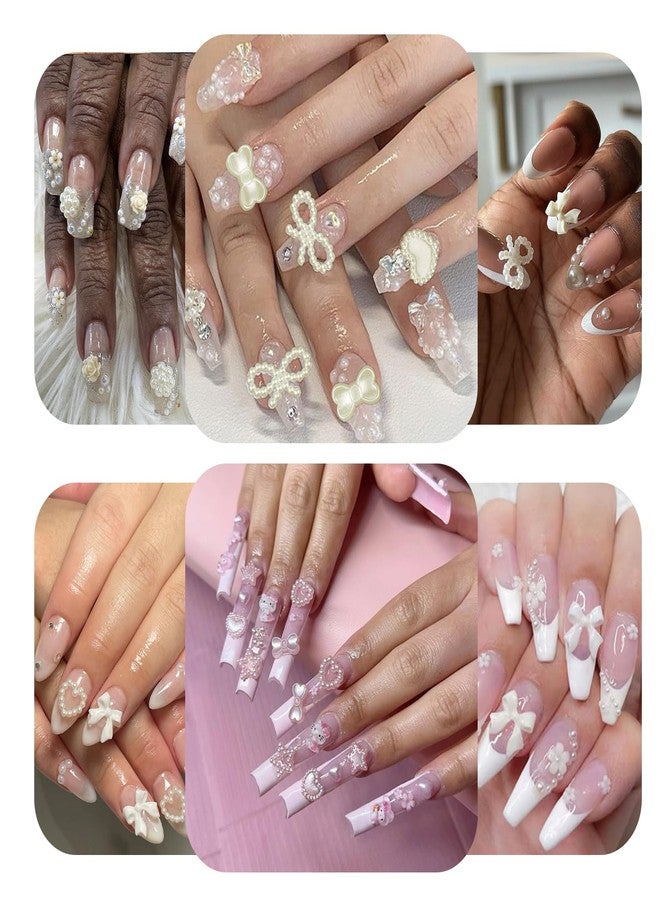 VOTACOS White Pink Flatback Nail Art Pearls Bow Nail Charms with Nail Rhinestones Glue Gel Gold Silver Butterfly Nails Supplies Pearls Rhinestones Gems for Women Acrylic Nails Decoratons - Image 5